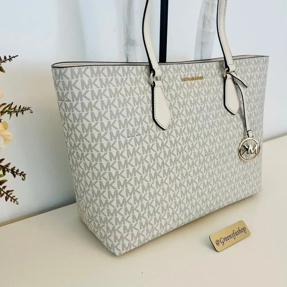 Michael Kors Purse & Wallet Sheila Large Signature Logo Tote Bag LT Cream MK - Picture 3 of 10